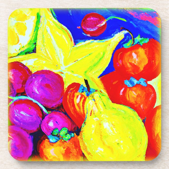 Bright Fruits and Stellar Skies. Buy Now Coaster (Front)