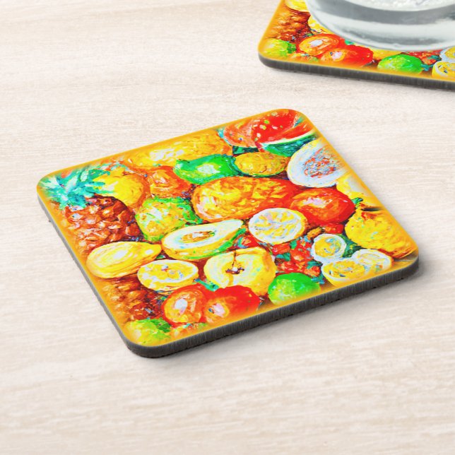 "Bright Fruits" Cute Painting. Buy Now  Coaster (Left Side)
