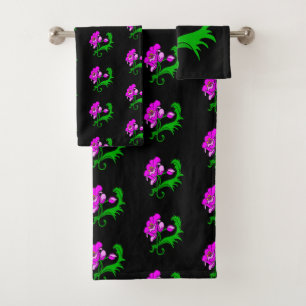Bright Fuchsia Flower Bath Towel Set