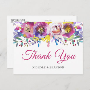 Bright Fuchsia Gold  Floral Thank You Postcard