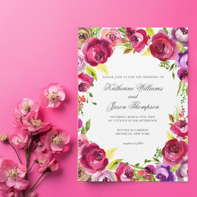 Bright Fuchsia Pink Floral Chic Garden Wedding Magnetic Invitation (Creator Uploaded)