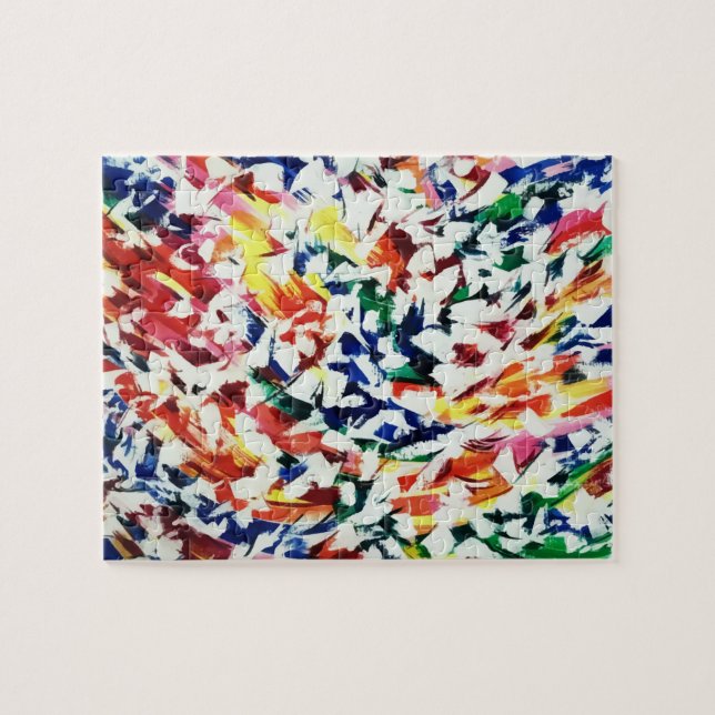 Bright Fun Artistic Blue Red Yellow Abstract Paint Jigsaw Puzzle (Horizontal)