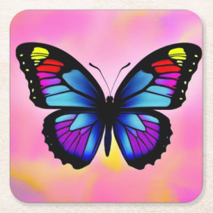 bright fun butterfly  square paper coaster