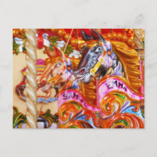Bright Fun Carousel Horses Postcard