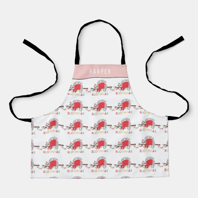 Bright fun colourful sloth Christmas holiday Apron (Front)