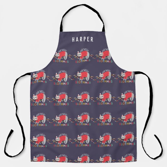 Bright fun colourful sloth Christmas holiday Apron (Front)