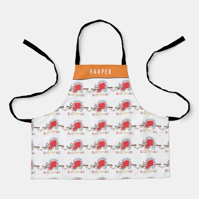 Bright fun colourful sloth Christmas holiday Apron (Front)