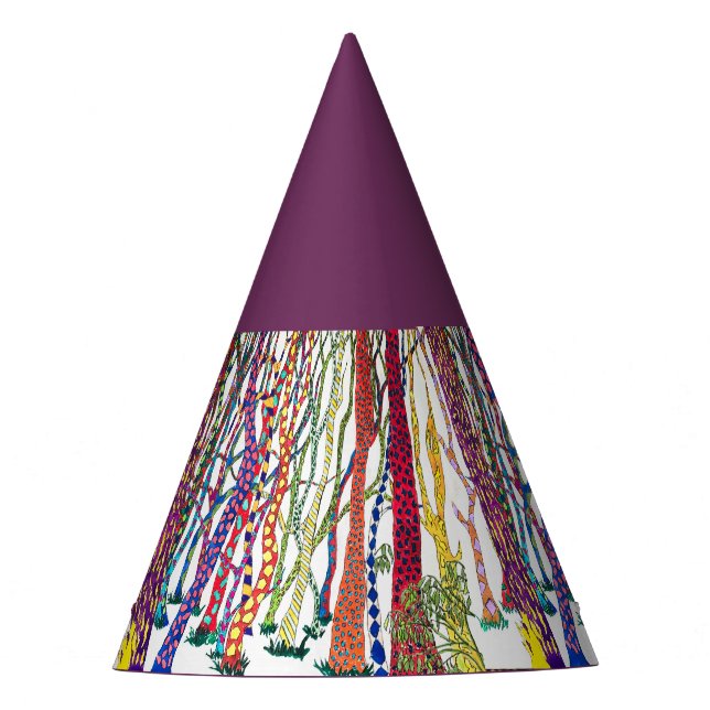 bright fun crazy forest watercolour  party hat (Front)