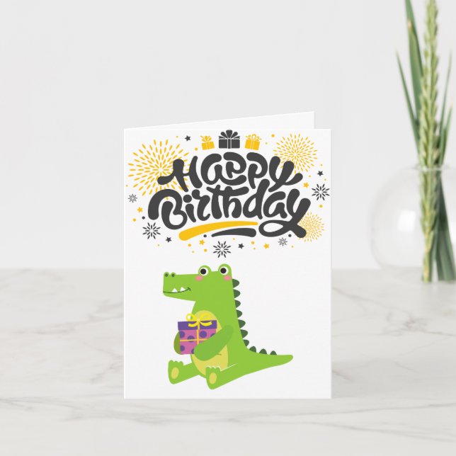 Bright & Fun Crocodile Happy Birthday Card (Front)