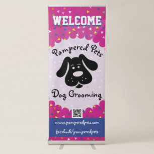 Bright Fun Dog Grooming QR Code Business Banner