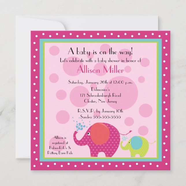 Bright & Fun Elephant Baby Shower Invitation (Front)