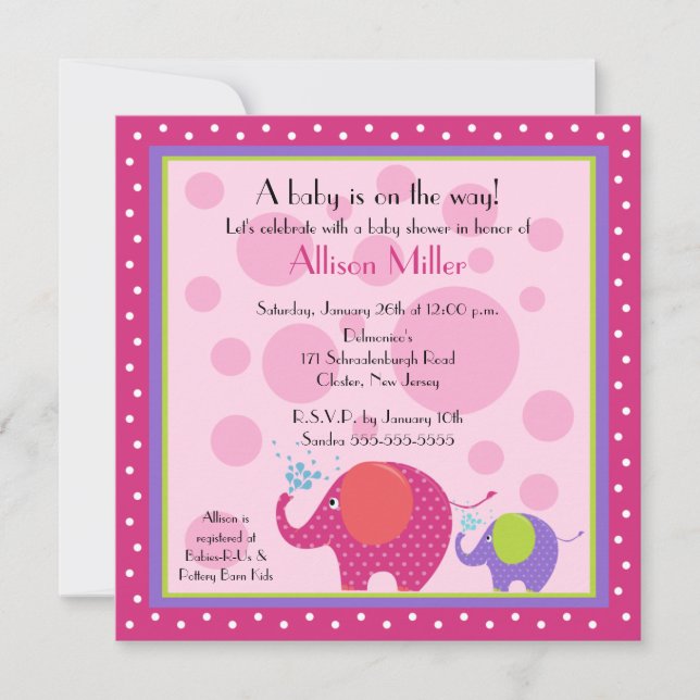 Bright & Fun Elephant Baby Shower Invitation (Front)