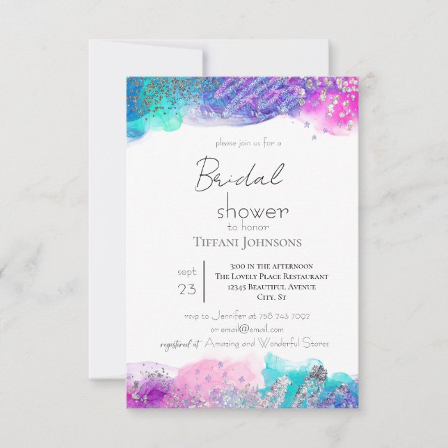 Bright Fun Ink Glitter Bridal Shower Invitation (Front)