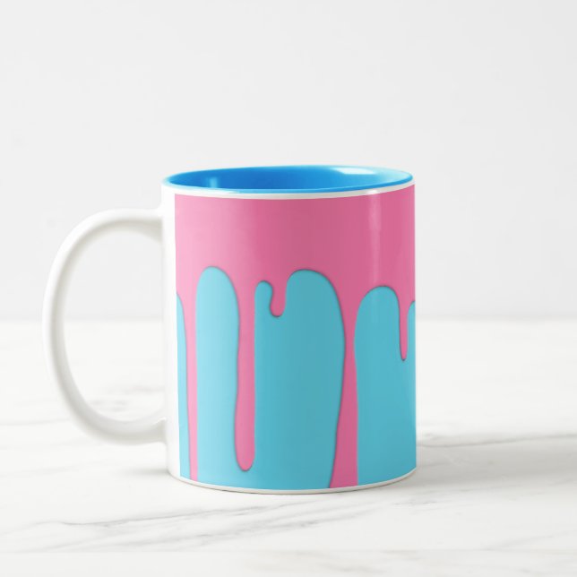 Bright Fun Neon Pink Paint Drip Two-Tone Coffee Mug (Left)
