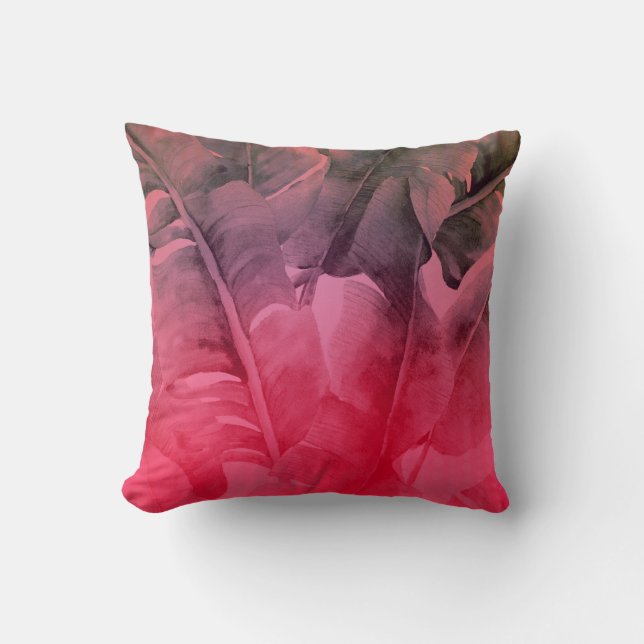 Bright Fun Pink Tropical Summer Palm Leaves Cushion (Front)