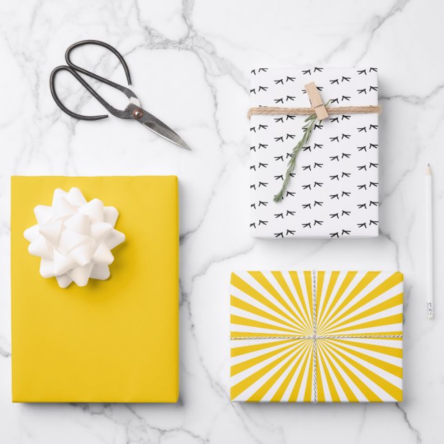 Bright Fun Pop Yellow Sunshine Crazy Chicken Run! Wrapping Paper Sheet (Front)