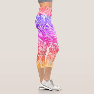 Bright Fun Rainbow Colours Abstract Marble Capri Leggings