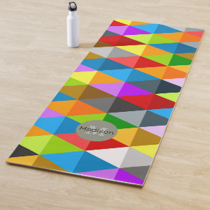 Bright funky colourful triangles pattern Monogram Yoga Mat