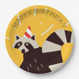 Bright Funky Happy Birthday Racoon Paper Plate