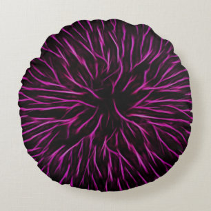 Bright Funky Hot Pink Firecracker Abstract Round Cushion