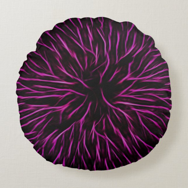 Bright Funky Hot Pink Firecracker Abstract Round Cushion (Front)