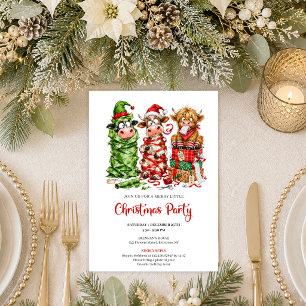 Bright Funny Cows Red Green Christmas Party Invite