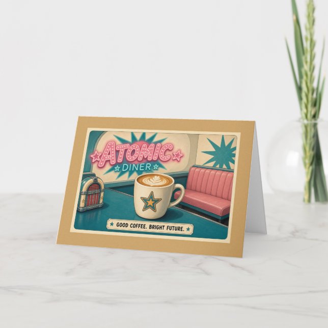 Bright Future Retro Atomic Diner Star Latte Card (Front)