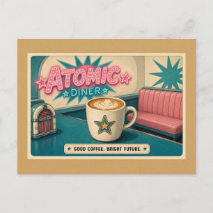 Bright Future Retro Atomic Diner Star Latte Postcard