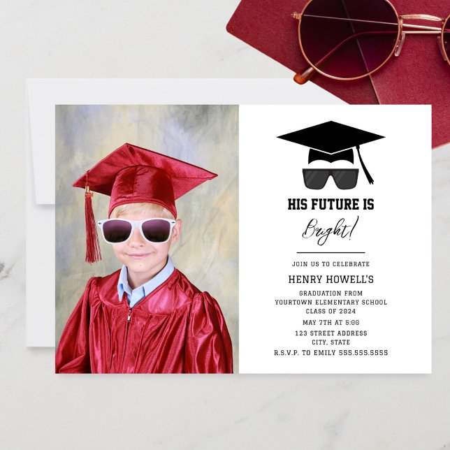 Bright Future Sunglasses Boy Photo Graduation  Invitation (Creator Uploaded)