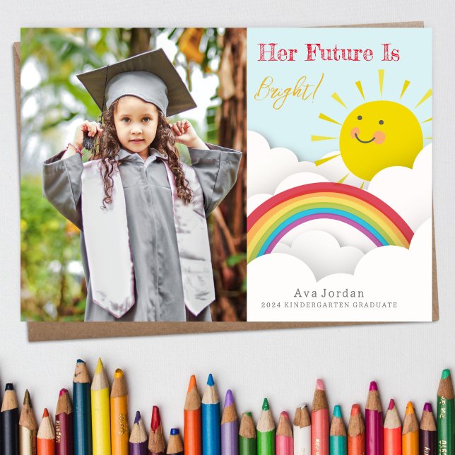 Bright Future Sunshine Rainbow Graduation Photo  Invitation (Creator Uploaded)
