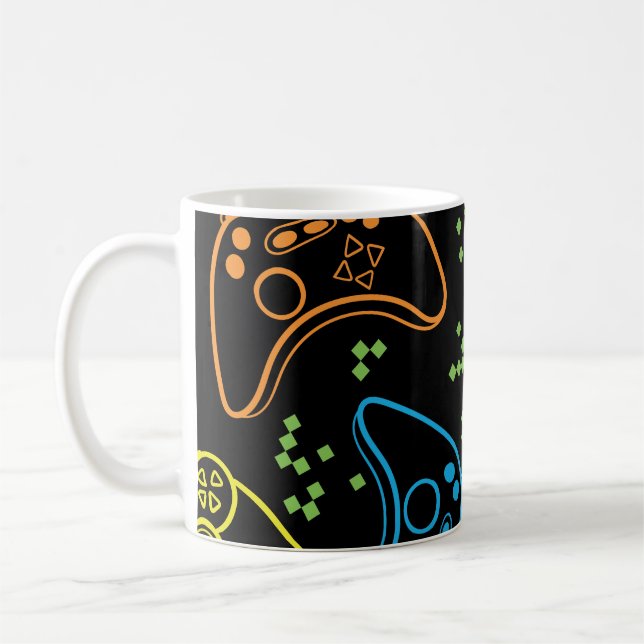 Bright gaming joysticks: cool pattern. coffee mug (Left)