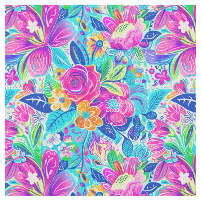 Bright Garden Bloom Fabric (Close Up)