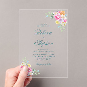 Bright Garden Floral Party Watercolor Wedding Acrylic Invitations