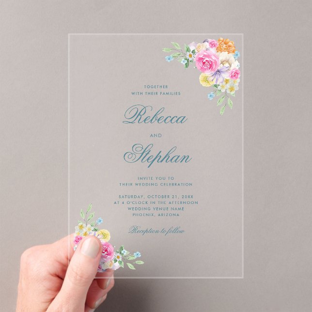 Bright Garden Floral Party Watercolor Wedding Acrylic Invitations (Insitu (Handheld))