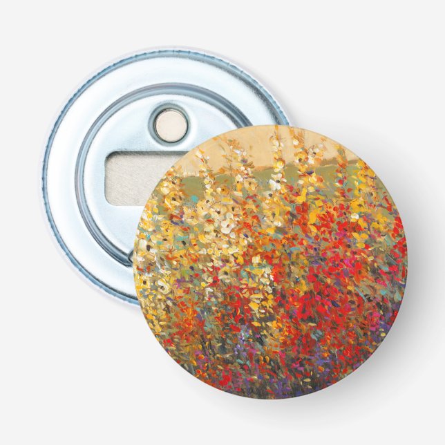 Bright Garden Mural of Spring Wildflowers Bottle Opener (Front)