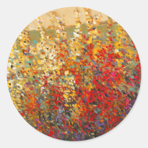 Bright Garden Mural of Spring Wildflowers Classic Round Sticker