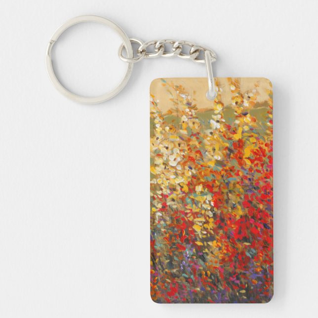Bright Garden Mural of Spring Wildflowers Key Ring (Front)