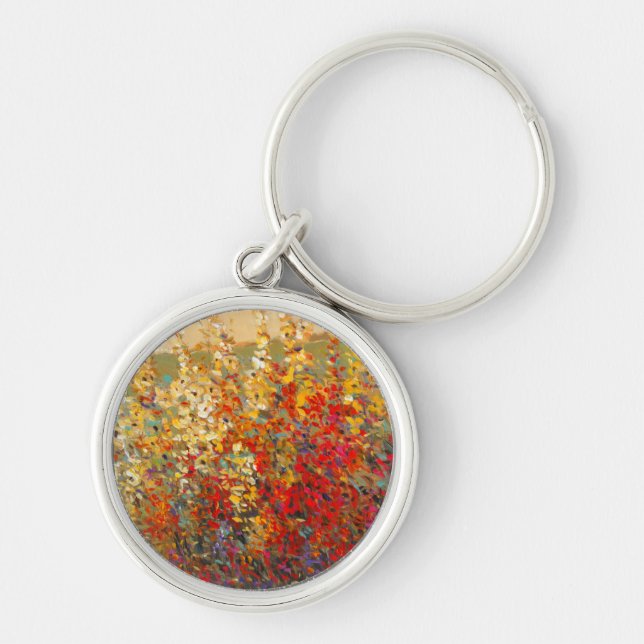 Bright Garden Mural of Spring Wildflowers Key Ring (Front)