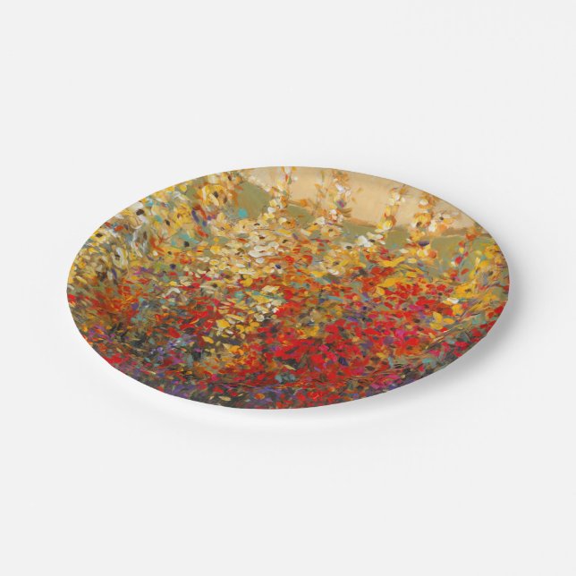 Bright Garden Mural of Spring Wildflowers Paper Plate (Angled)