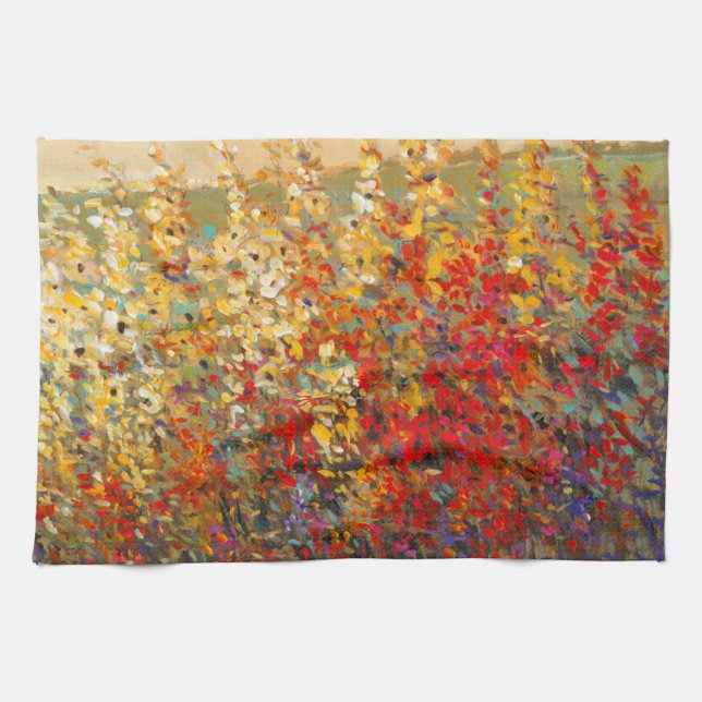 Bright Garden Mural of Spring Wildflowers Tea Towel (Horizontal)