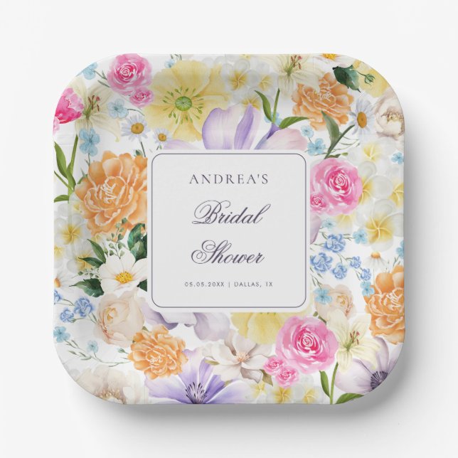 Bright Garden Spring Floral Summer Bridal Shower Paper Plate (Front)