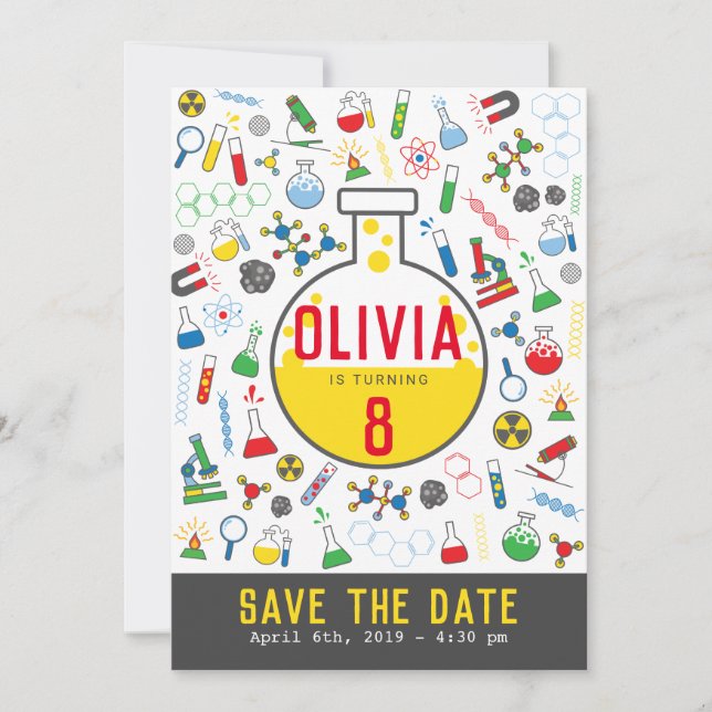 Bright Gender Neutral Science Test Tube Invitation (Front)