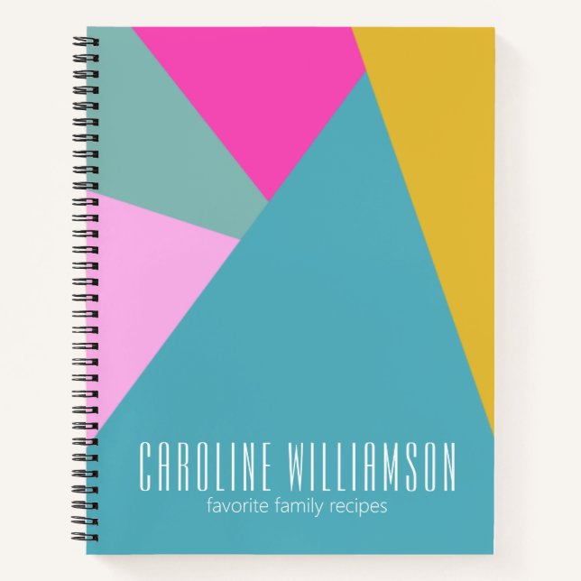 Bright Geometric Art Turquoise Custom Recipe Notebook (Front)