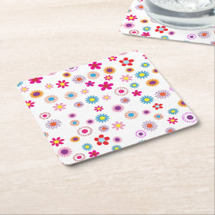 Bright Geometric Floral Paper Coasters