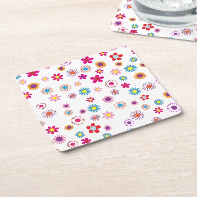 Bright Geometric Floral Paper Coasters (Angled)