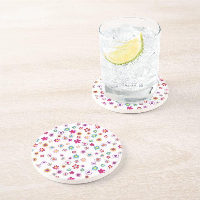 Bright Geometric Floral Sandstone Coaster (Side)