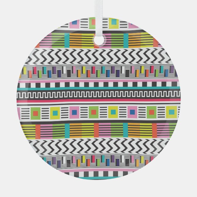 Bright Geometric Lines: Abstract Seamless. Glass Tree Decoration (Front)