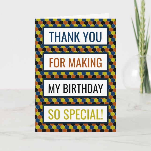 Bright Geometric Pattern, Birthday Thank You Card (Front)