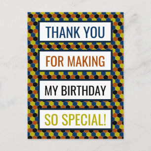 Bright Geometric Pattern, Birthday Thank You Postcard