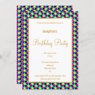 BRIGHT GEOMETRIC PATTERN GOLD CUSTOM BIRTHDAY INVITATION